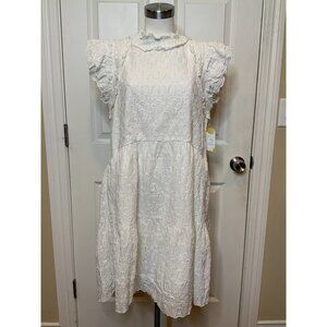Sea New York White Floral Eyelet Lace Ruffle Short Sleeve Dress, Size 12